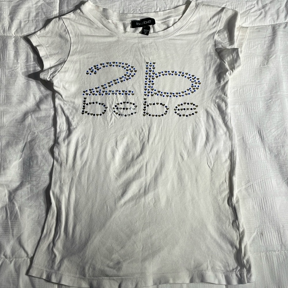 Vintage Bebe Y2K Women’s White W/sequins Tee Shirt Size Medium